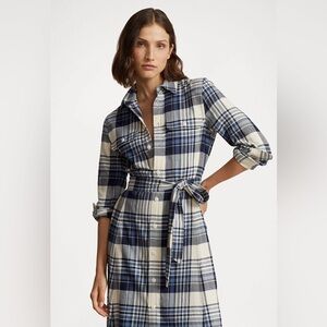 Ralph Lauren Belted Plaid Cotton Midi Dress